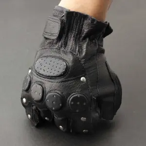 Men's Stud Biker Punk Driving Motorcycle Fingerless Leather Gloves