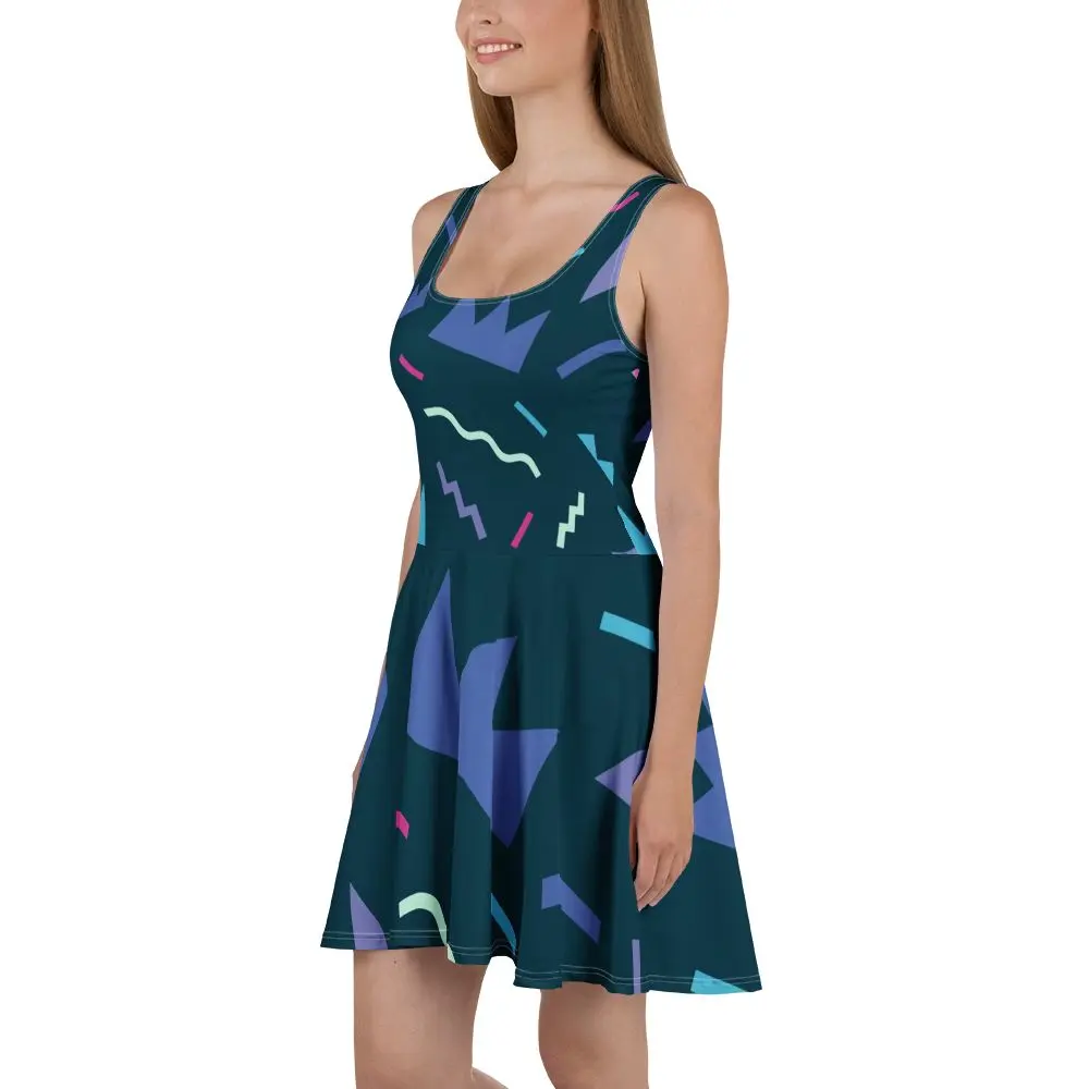 Retro Geometric Allure Skater Dress