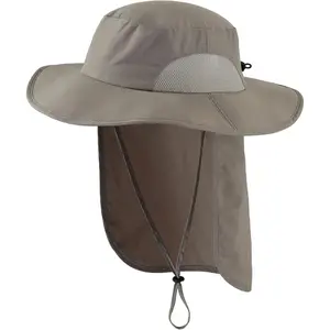 Outdoor UPF50+ Mens Sun Hat with  Flap Womens UV Protection Hat Wide Brim Safari Fishing Hiking Gardening Hat