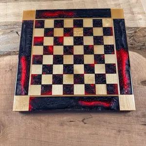 Red and Black Maple Wood Chess Board (INCLUDES PIECES)