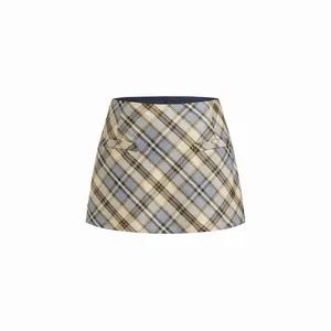 Cider Plaid Low Rise Flared Mini Skirt