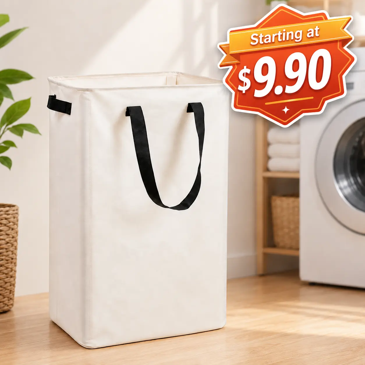 Large Collapsible Laundry Hamper with Handles, Tall Fabric Laundry Basket for Clothes, Towels & Home Storage