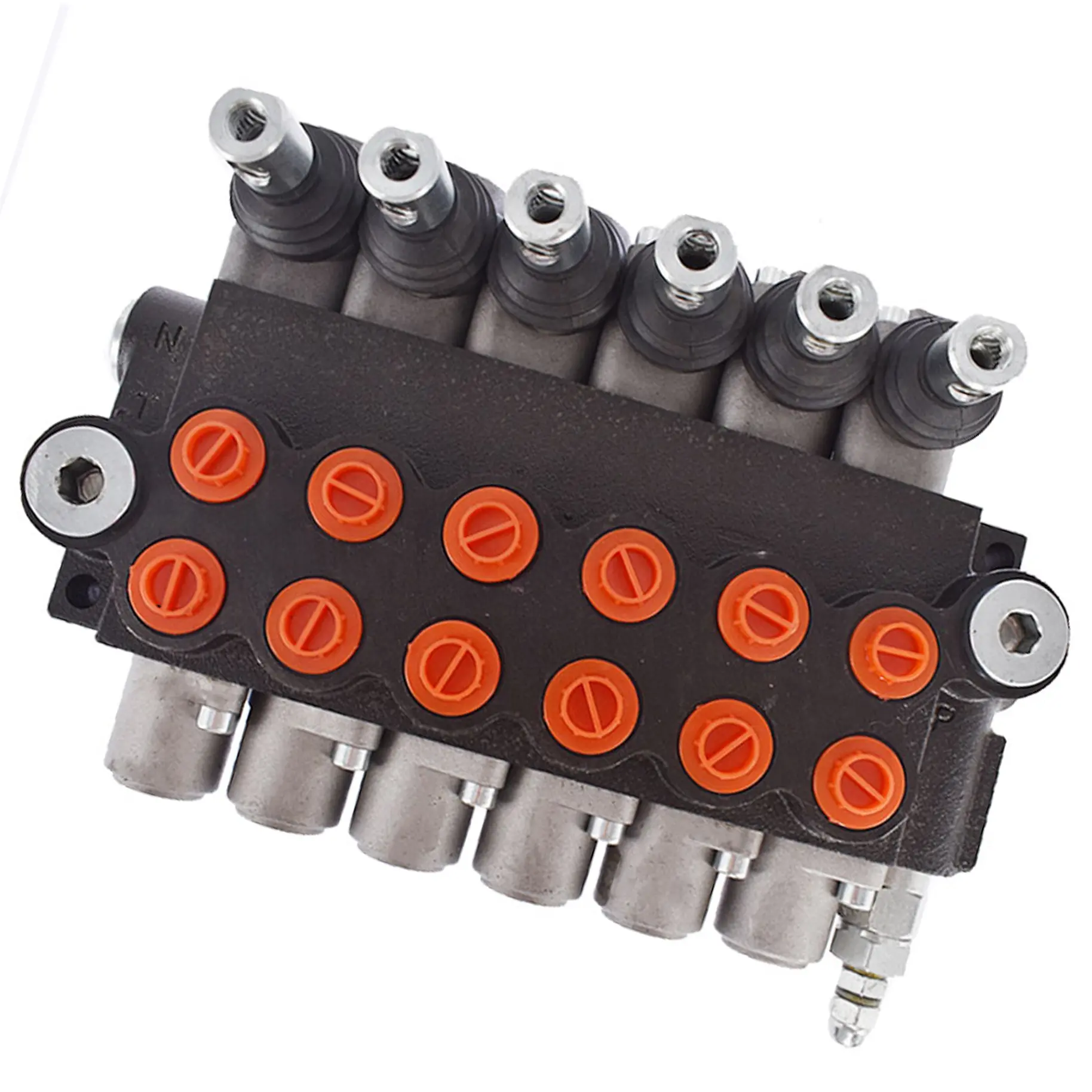 1 x 6-Spool Hydraulic Directional Control Valve with 11GPM Adjustable Relief Valve, Durable Cast Iron Construction, BSPP Ports, Spring Center, Compact Design, 11.35kg, 3600psi (250bar), for Small Tractors, Log Splitters, Long-Term Usage
