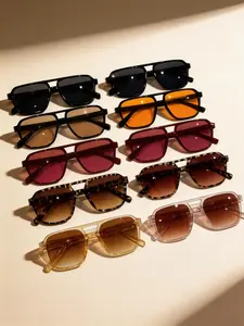 10 Pairs American Style Women's Double Bridge Large Frame Trendy Casual Sunglasses, Flattering Face Shape, Ideal for Daily Wear and Holidays, Casual Stylish Glasses, Trendy Frames Sunglasses