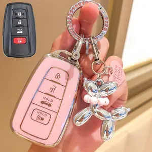 Toyota Keychain Cover with Silver Color Puppy Charm, Rhinestone Embellished, Full Protection for Toyota Keys, Fits Multiple Models, Gift Idea