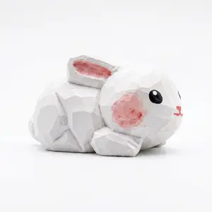 Handmade Wooden Rabbit Sculpture, Japanese Style Creative Zodiac Animal Desk Decor, Natural Wood Craft, Unique Home Ornament