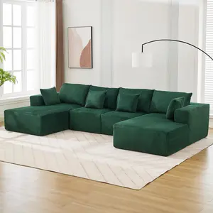 【GARVEE】137" Modular Sectional Sofa Cloud-Like  Four-Seater U-Shaped Couch with Chaise Lounge Convertible Compression Sleeper No Assembly Required Corduroy Fabric for Living Room Bedroom Apartment