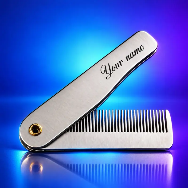 Personalized 304 Stainless Steel Folding Comb Custom Name Laser Engraved Pocket Comb for Men Durable Rust Resistant Beard Hair Grooming Tool Compact EDC Gift for Him