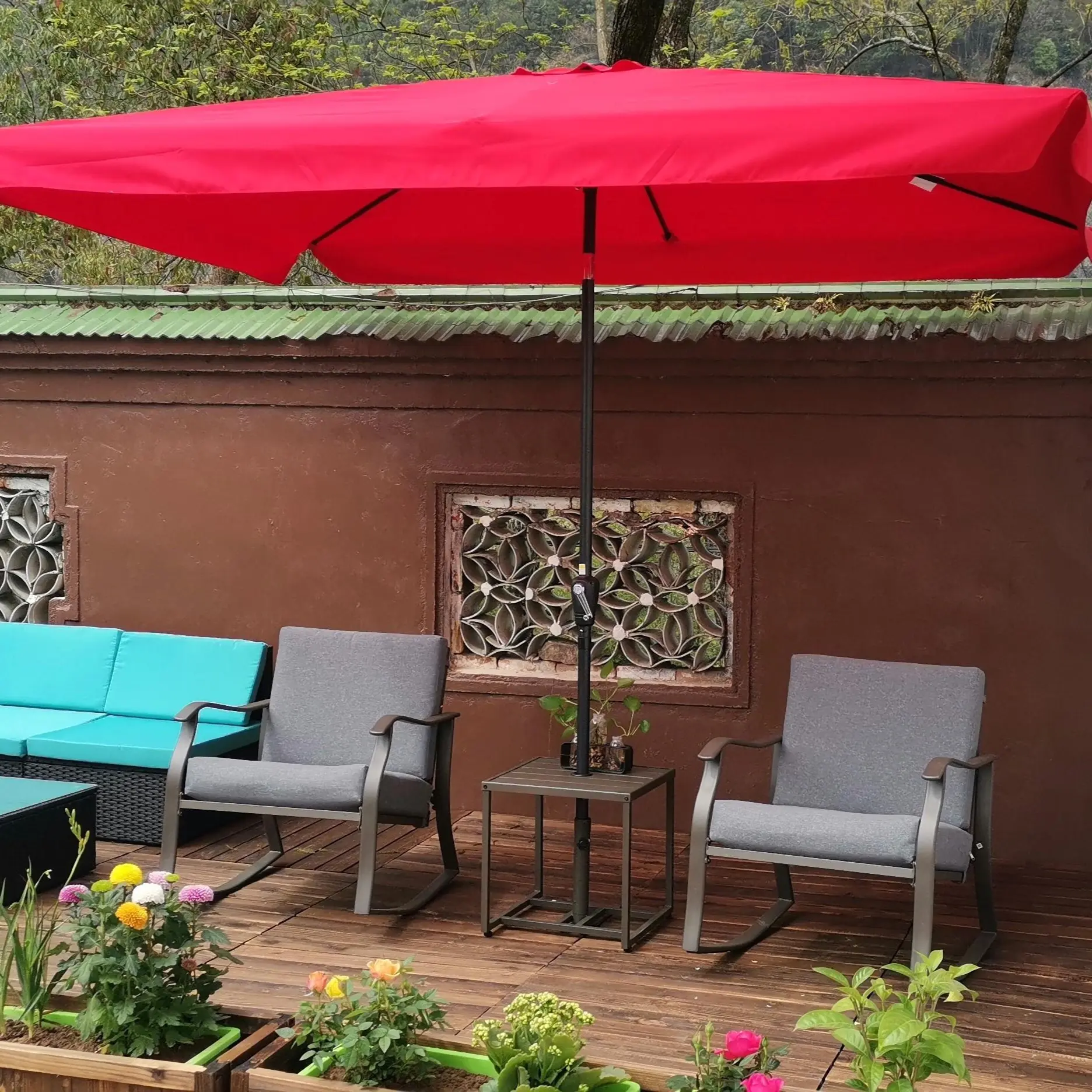 XUAN 10 x 6.5ft Rectangular Patio Umbrella Outdoor Market Umbrellas with Crank and Push Button Tilt for Garden Swimming Pool Market