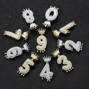 2025 New Water Drop Zircon Inlaid Crown Number 1-9 Pendant Necklace Trendy Hip Hop Style Male Female Same sex Couple Necklace Fashion Gift Jewelry