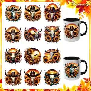UV DTF Transfer Paper, Sunflower Western Cowboy 12 Sheets/Set, Clear Pattern, Suitable For Cups, Computer Cases And Phone Cases. UV DTF Transfer Decorative Paper, Color Printing, For Gift Making, A Must-Have For DIY Enthusiasts