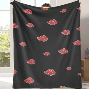 Akatsuki Clouds Flannel Blanket,AnimeInspired Red Cloud Printed Pattern, Lightweight, Soft, Warm, Cozy, Perfect for Sofa, Bed, Travel, Camping, Gift for Anime Fans, Home Decoration, Living Room, Bedroom,Holiday Celebration.