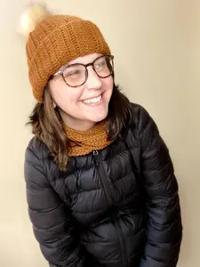 Crochet Beanie & Scarf Sets - Basic Off-White & Burnt Orange with Faux Fur Pom-Pom - Fits 19-22 Inches Head Circumference
