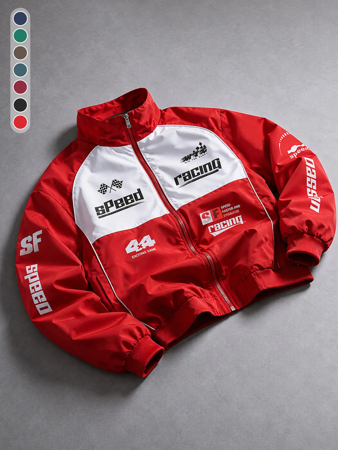 Men’s American retro red-and-white color-block racing jacket with a functional design, suitable for competitions, outdoor sports, and everyday casual wear. Retro Casual Men's Jacket