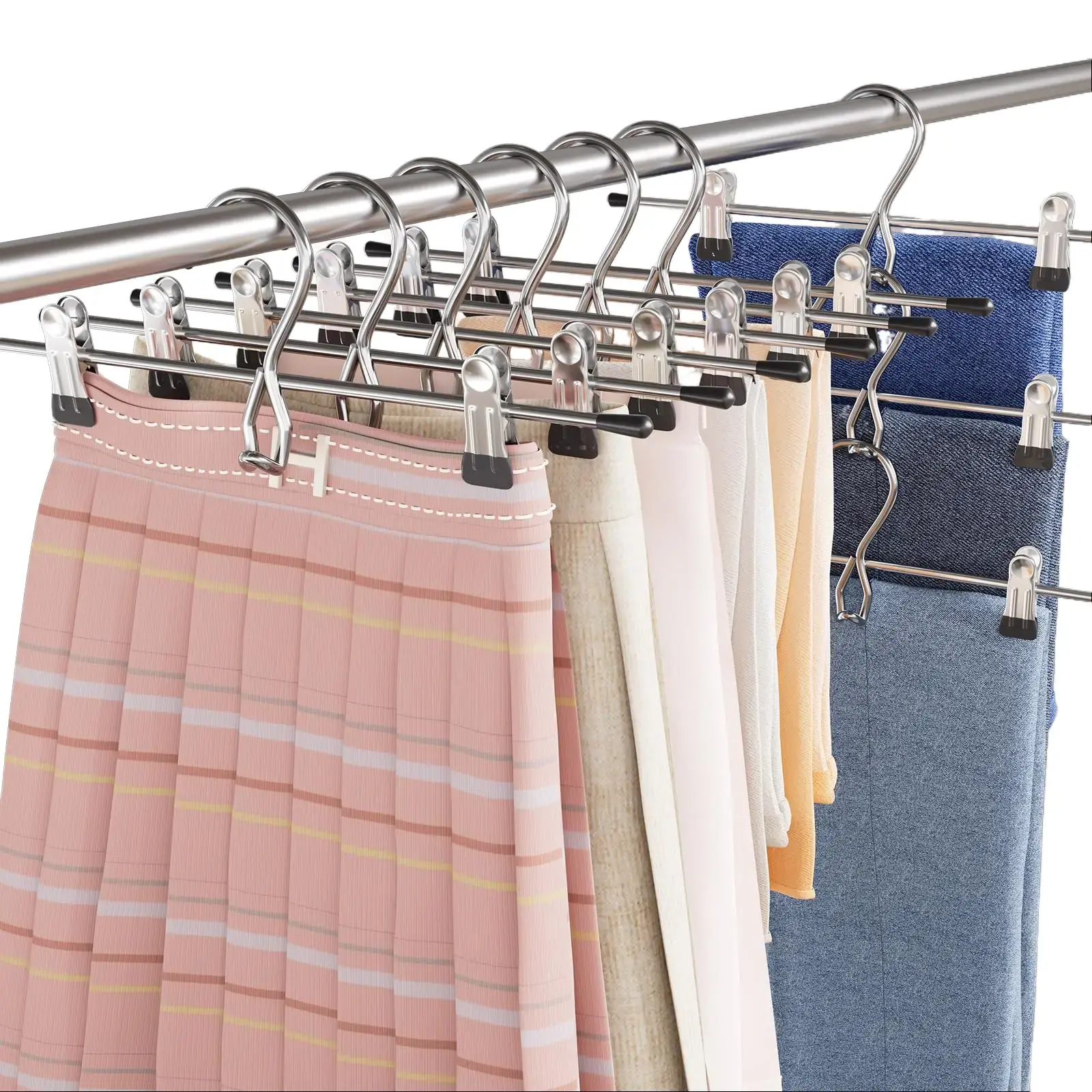 【Back to School】Lumigens Pants Hangers Space Saving,Stackable Skirt Hangers with Clips, Hanging Closet Organizer and Storage,Clothes Hangers, College Dorm Essentials Apartment Essentials