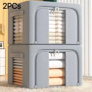 2pcs Oxford Fabric Waterproof Storage Boxes, Transparent Foldable Collapsible Closet Organizer, Large Capacity Clothing Box, Multi-Functional Moving Box