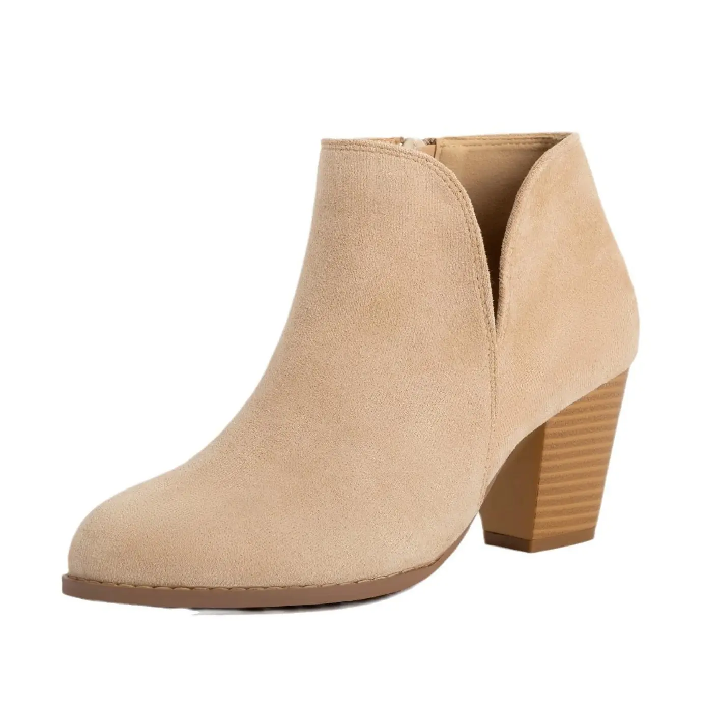 Women's V-Cut Ankle Boots Faux Suede Chunky Block Heel Booties Side Zipper Cutout Stacked Heel Western Casual Fall Autumn Winter Trendy Everyday Office Walking Shoes