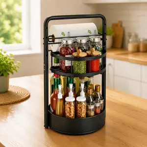 360° Rotating Spice Rack Organizer – Large Capacity Kitchen Storage for Bottles, Jars & Paper Towels, Rustproof Metal Shelf for Pantry, Countertop & Bathroom