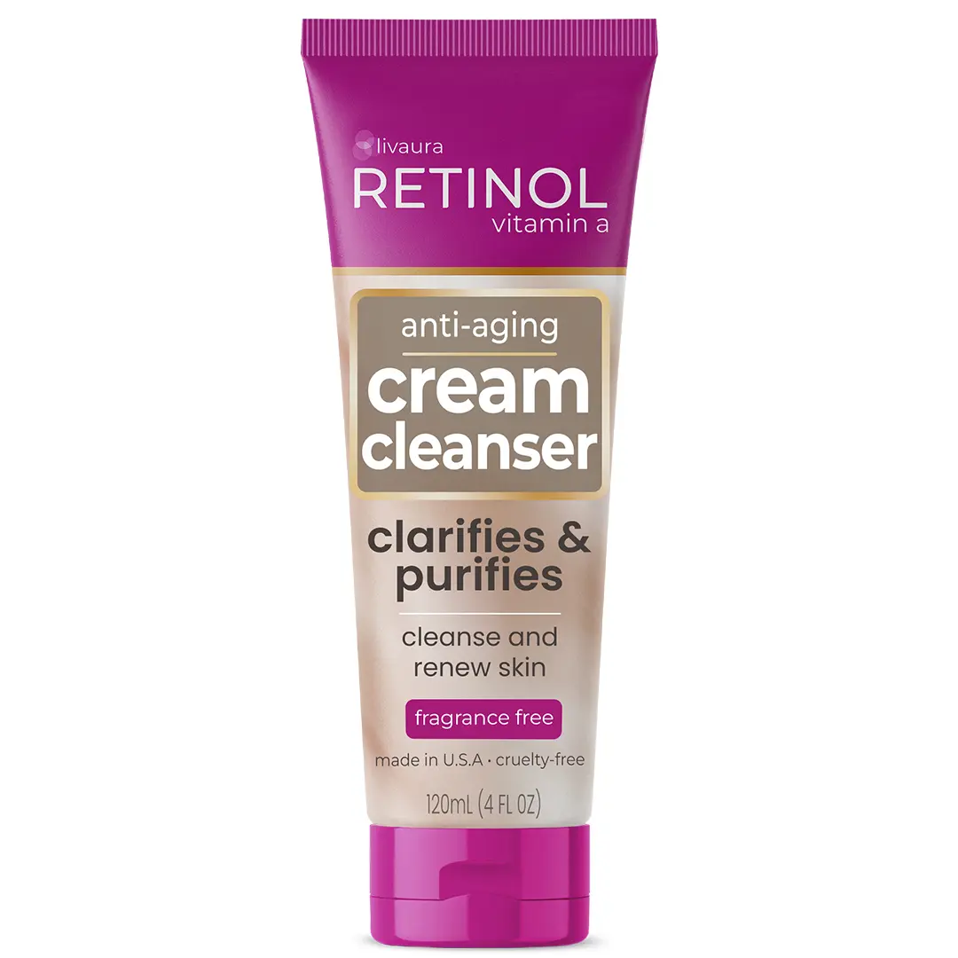 LIVAURA Retinol Anti-Aging Cream Cleanser – Daily Deep Cleansing Facial Wash Exfoliates to Improve Skin’s Texture & Moisturizes for Cleaner, Softer Face – Renewing Vitamin A Minimizes Fine Lines & Wrinkles
