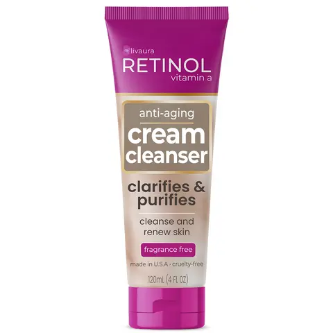 LIVAURA Retinol Anti-Aging Cream Cleanser – Daily Deep Cleansing Facial Wash Exfoliates to Improve Skin’s Texture & Moisturizes for Cleaner, Softer Face – Renewing Vitamin A Minimizes Fine Lines & Wrinkles