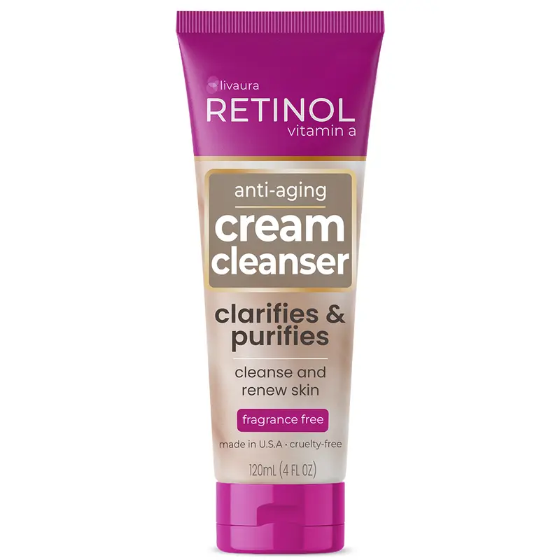LIVAURA Retinol Anti-Aging Cream Cleanser – Daily Deep Cleansing Facial Wash Exfoliates to Improve Skin’s Texture & Moisturizes for Cleaner, Softer Face – Renewing Vitamin A Minimizes Fine Lines & Wrinkles
