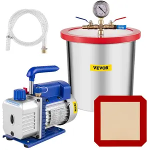 VEVOR 5 Gallon Vacuum Chamber and 3.5 CFM Pump Kit, Tempered Glass Lid Vacuum Degassing Chamber Kit, Single Stage Vacuum Pump with 250 ml Oil Bottle, for Stabilizing Wood, Degassing Silicones, EpoxiesVEVOR Super Brand Day