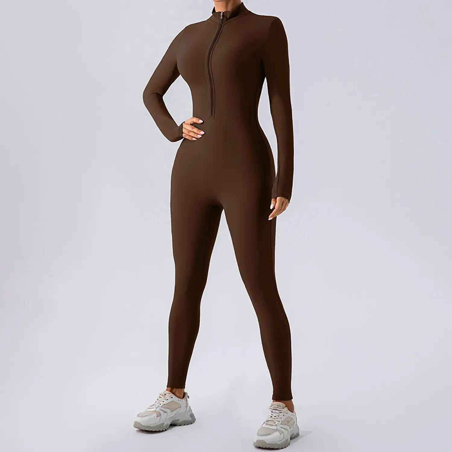 Women's Zip-Up Unitard with Stretchy,Cuddly Long Sleeve Turtleneck Yoga Jumpsuit，Seamless Sexy 1 Piece Bodysuit Body-Hugging & Long-Sleeve Design – Ideal for Yoga, Workouts & Athleisure Lifestyles solid loungewear set