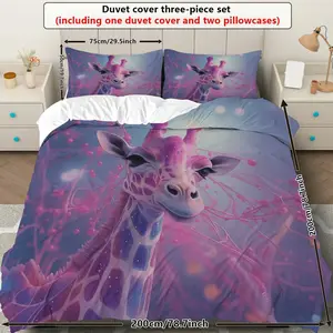 3-Piece Decorative Duvet Cover Set with 1 Duvet Cover and 2 Pillowcases, Colorful Giraffe Fantasy Animal Art Theme, Luxury Easter Bedding for Bedroom and Living Room