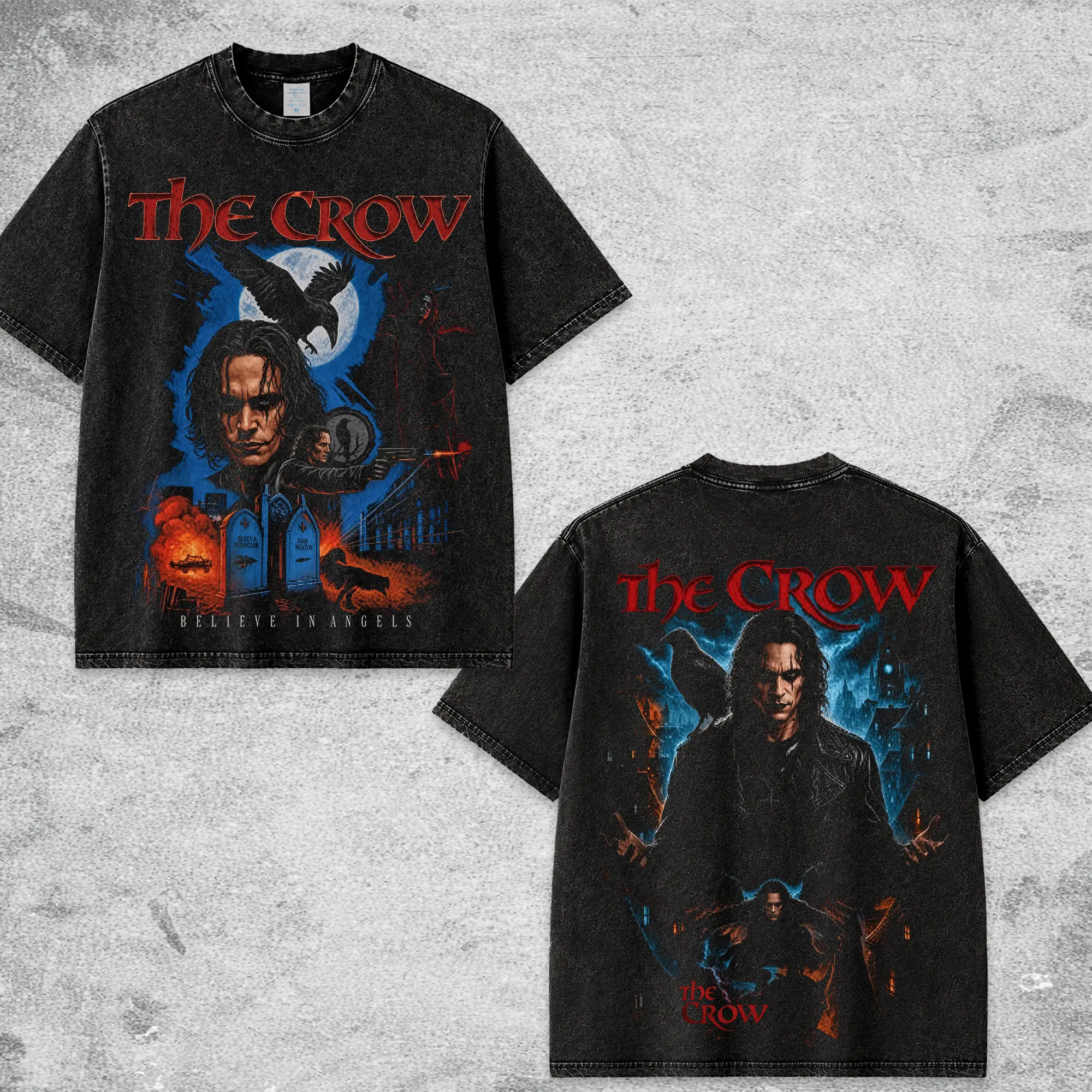 The Crow Eric Draven Graphic T-Shirt, Gothic Horror Halloween Shirt, Dark Fantasy Raven Vintage Washed Tee, Spooky Movie Fan Unisex Gift, Halloween Merch
