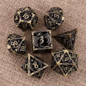 DND Dice Set, 7 Counts/set Hollow Dice, DND Metal Dice, Desktop Game Accessories for Dungeons and Dragons RPG, Ideal for Tabletop Gaming and RPG Adventure
