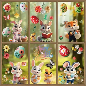 9 Sheets Larger 3D Bunny Rabbit Chick Window Stickers Easter Window Cling Decor