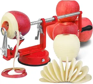 Apple Peeler Corer, 3 in 1 Apple Peeler Slicer Corer with Powerfull Suction Base & Stainless steel Blades for Apples Pears,Suction Cup Base(vermilion)