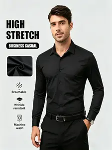 Men’s business casual suit shirt—stretch slim fit, wrinkle-resistant long sleeves, summervibes