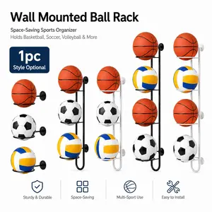 Wall Mounted Ball Rack, 3/4 Tier Metal Organizer, Space Saving Sports Storage for Basketball, Football, Volleyball, Garage, Home Gym