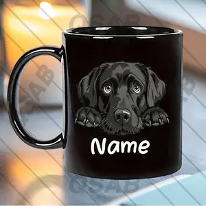 2026  Custom Name Black Ceramic Mug with Labrador Puppy Face - Birthday, Christmas, Wedding, Valentine's Day Gift - Perfect for Home, Office, or Lab Owners - Cute Labrador Design with Black Handle, Unique Animal-Themed Gifts for Halloween, Birthdays