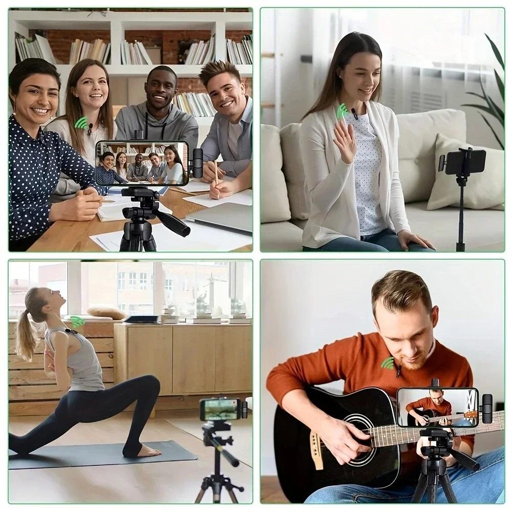 Wireless mini Microphone for iPhone/Smartphone, 2 Mini Lapel Microphones with Clearer Audio for Video Recording, Interview, Vlog，Noise Reduction Device Noise Cancellation Stereo Wireless vlogging  tools handheld high quality audio