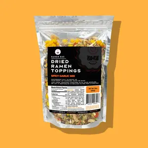 Spicy Garlic Mix - Dried Ramen Toppings with Roasted and Fried Garlic, Cabbage, Shiitake Mushroom, and More! Spicy Chili Flakes Packaged Separately 14 oz