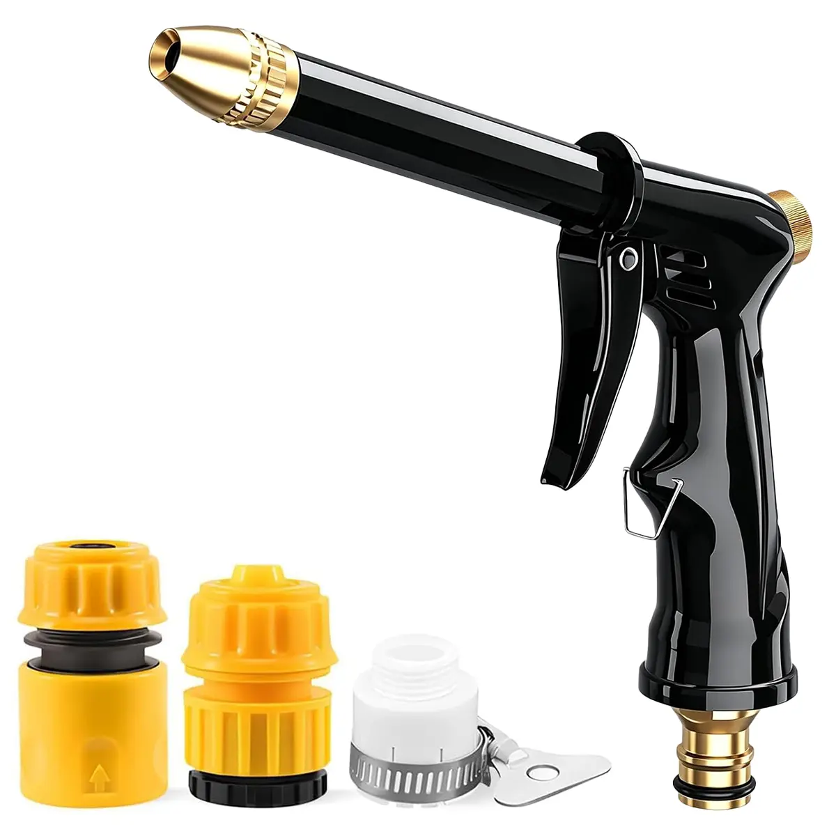 Adjustable Dual Flow Garden Hose Sprayer Nozzle, Copper High Pressure Tip Non-Slip Labor-Saving Water Gun with Full Quick Connect Kit, Rust Resistant for Car Wash, Yard Watering, Pet Shower & Outdoor Household Cleaning