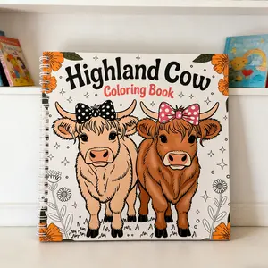Cute Highland Cow Coloring Book for Adults and Kids, Creative Bull Coloring Book, Stress Relief Drawing Color Book, Fun DIY Art Hand Drawn Gift