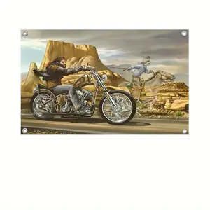 flag banner decoration, Grommet color random  Men's cave, Indoor and outdoor decoration, Easy Rider Davids Vintage Big Red Motorcycle Feel Flags and Banners, Four Holes Polyester Feel, Outdoor Decoration, Room Aesthetics 60X40