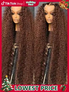 Chocolate Brown Deep Curly Human Hair Wig 13x6 Hd Transparent Lace Frontal Deep Wave Wig Colored Water Wave 13x4 Lace Front Wig for Women 30 34 Inch Natural Hairline Loose Deep Wave Wig TikTokShopHolidayHaul