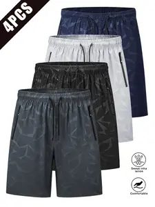 Set of 4 men’s quick-dry athletic shorts—breathable, cool-touch design with zippered pockets and a drawstring waist; gym favorites, suitable for outdoor activities and fitness training. Men's shorts, summer shorts