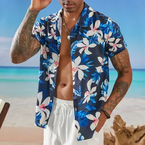 JUNBAOSS Hawaiian Shirt,Unisex Summer Beach Casual Short Sleeves Button Down Shirts, Regular Fit Fashion Comfy Flower Blouse Vacation Clothing,Classic Soft Floral Menswear Polyester Stylish Tropical Tops,Outfits Island Resort-Wear Bamboo FallFreshness