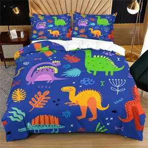 2/3 Piece Cartoon Bedding Set, Cute Dinosaur Pattern Duvet Cover Set, Children'S Gift Bedspread Cover, Boy Comforter Cover, Suitable for Children'S Room Decoration, Soft and Breathable, Including 1 Quilt Cover and 1/2 Pillowcase