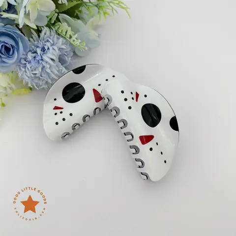 Jason Mask Halloween Spooky  Double-Sided Claw Hair Claw Clips, Fun Horror Character Durable Plastic for Women & Girls, Casual Design, 4 Inches, Unisex, Premium Quality
