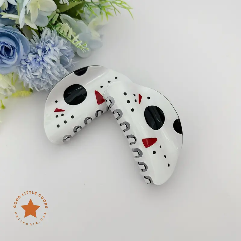Jason Mask Halloween Spooky Double-Sided Claw Hair Claw Clips, Fun Horror Character Durable Plastic for Women & Girls, Casual Design, 4 Inches, Unisex, Premium Quality