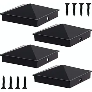 4x4 Aluminum Pyramid Post Caps Cover for 4x4 Nominal Wood Post(Actual/True 3.5" x 3.5"), with Matte Finish Powder Coated Surface, for Fence Wood Post of Decks or Corridors(Black, 4 Pack)