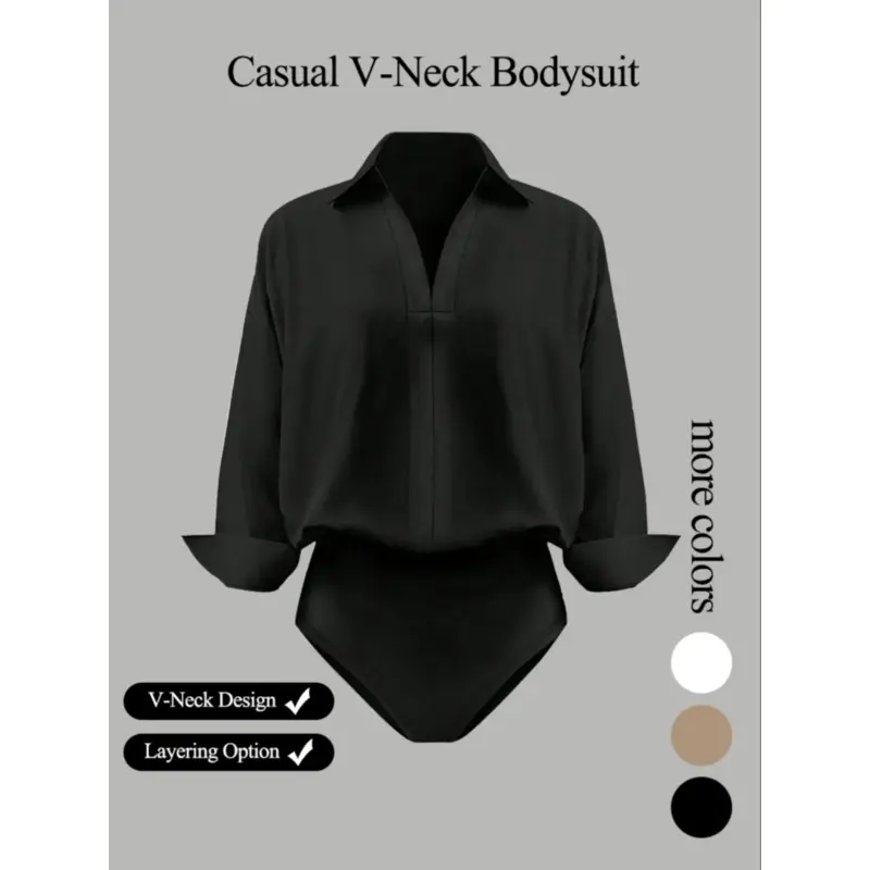 Women's casual loose V-neck long-sleeved shirt jumpsuit, elegant woven fabric, slim fit, suitable for all seasons, and can be layered flexibly.
