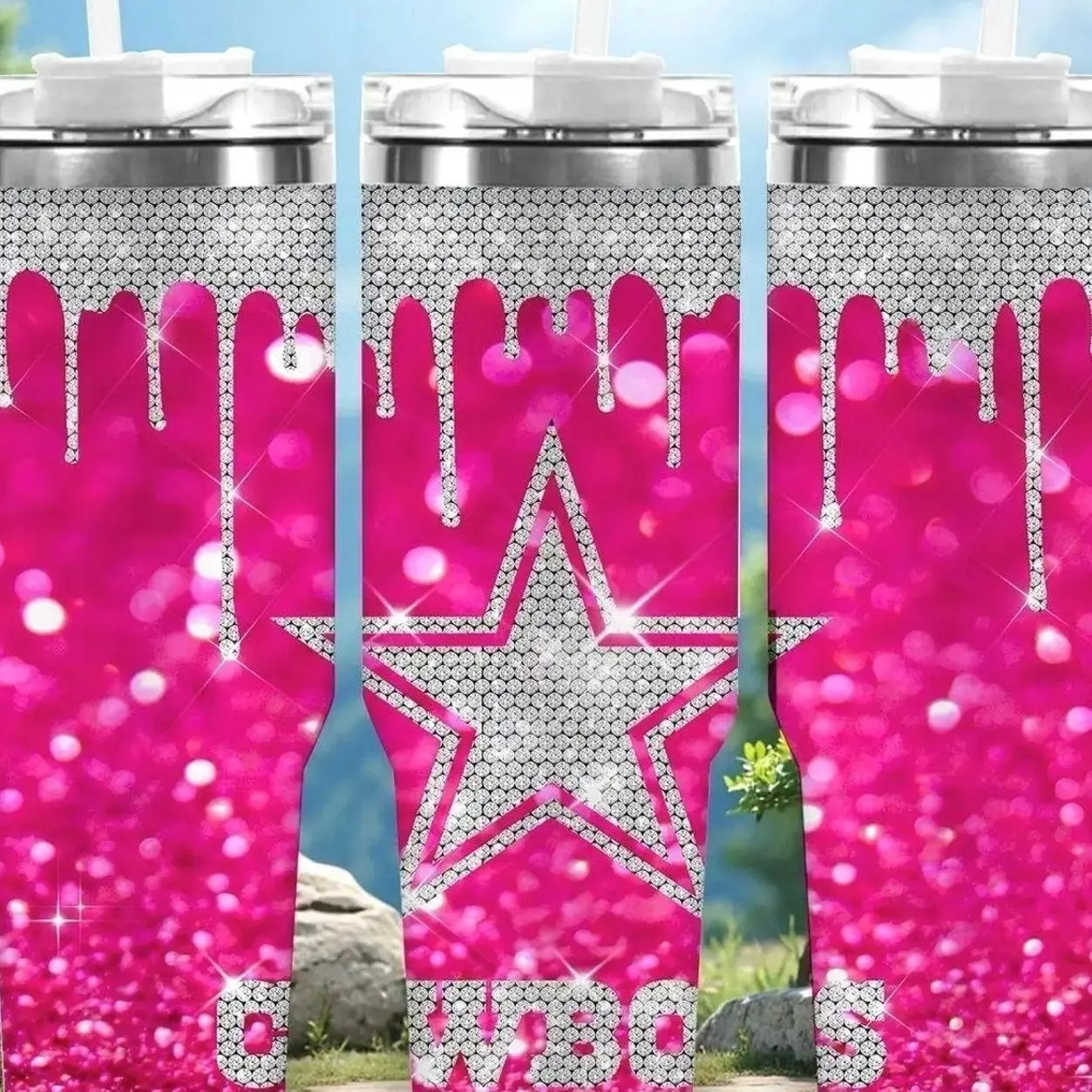 1pc 40oz Glittery Pink Cowboy Star Tumbler with Lid, Insulated Travel Mug, Gift for Women Men, Ideal for Halloween, Independence Day, Memorial Birthday Gift, Coffee Cup, weird stuff