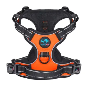 PHOEPET No Pull Dog Harness Medium Reflective Front Clip Vest with Handle,Adjustable 2 Metal Rings 3 Buckles,[Easy to Put on & Take Off]